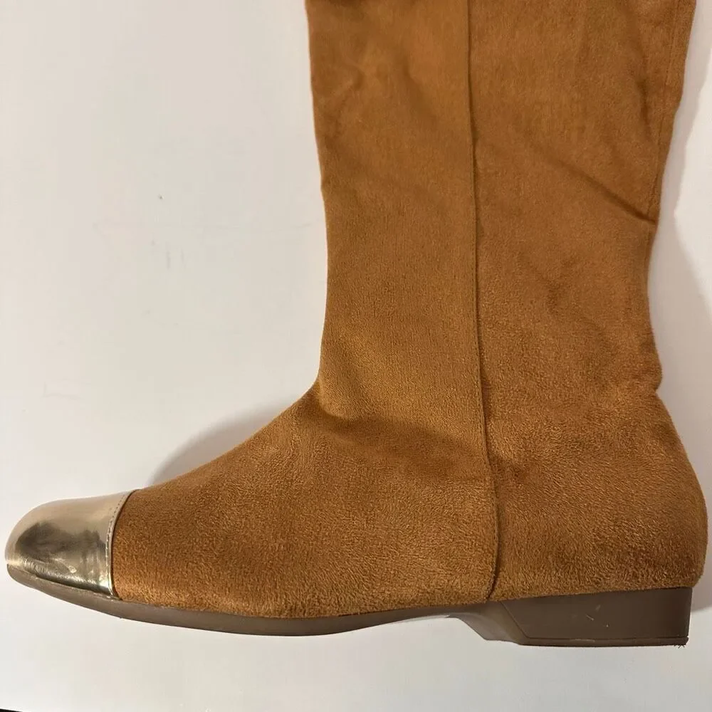 Joann Boyce Studded Captoe Boots Faux Suede Brown | Women Size 9
